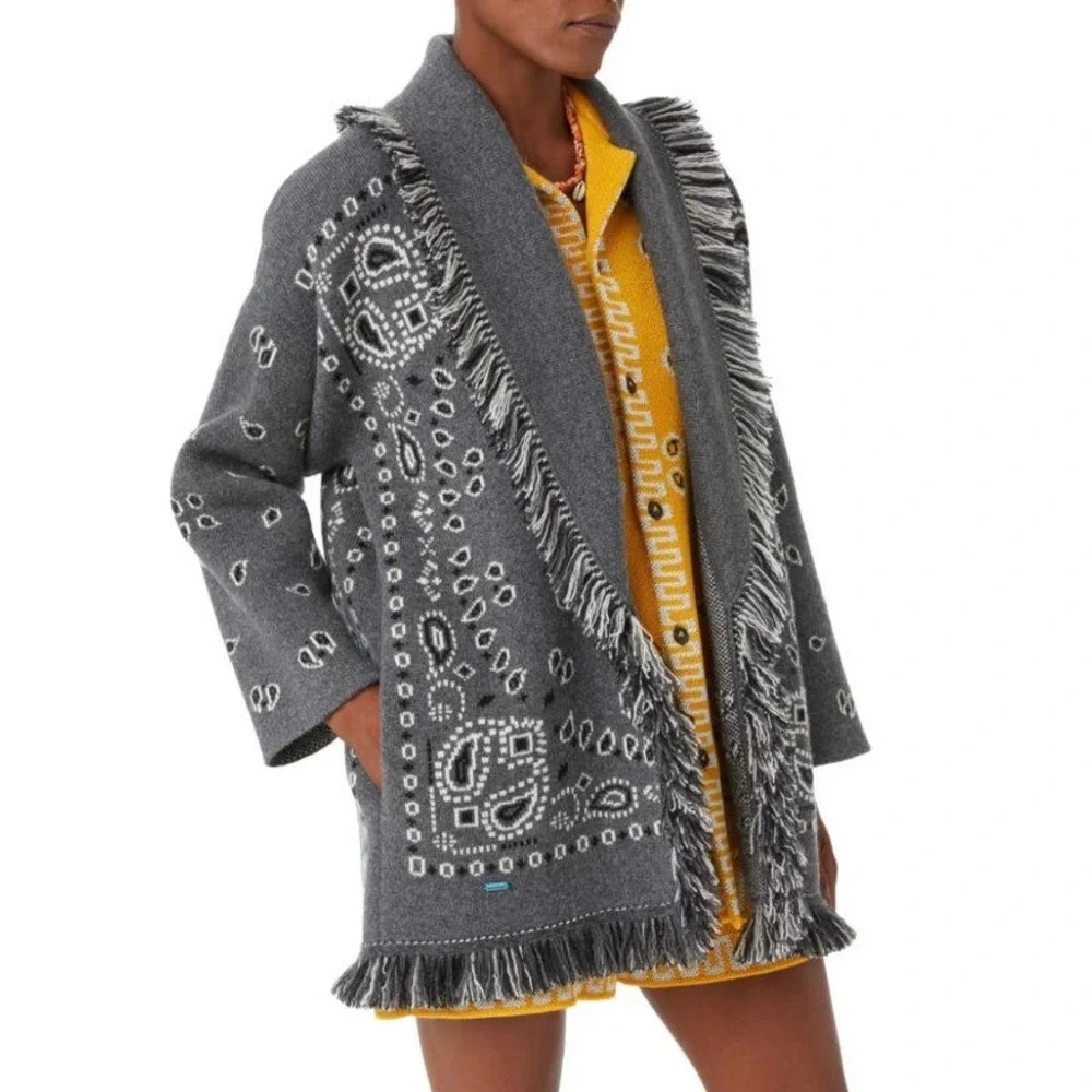 Alanui Bandana Jacquard Icon Cardigan Dark Grey M/L - Picture 1 of 10